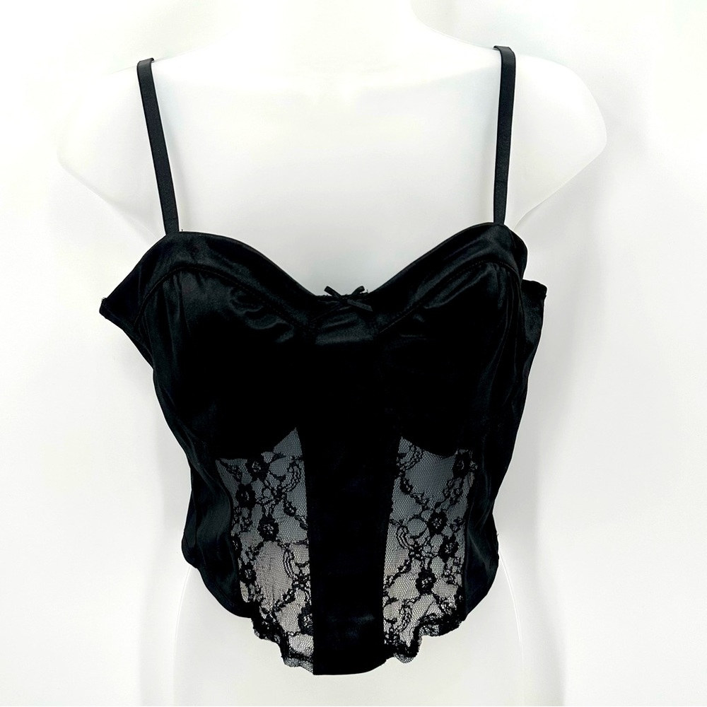 3/$15 Black Satin Crop Top M Women’s Bustier Style Cami Lace Strappy